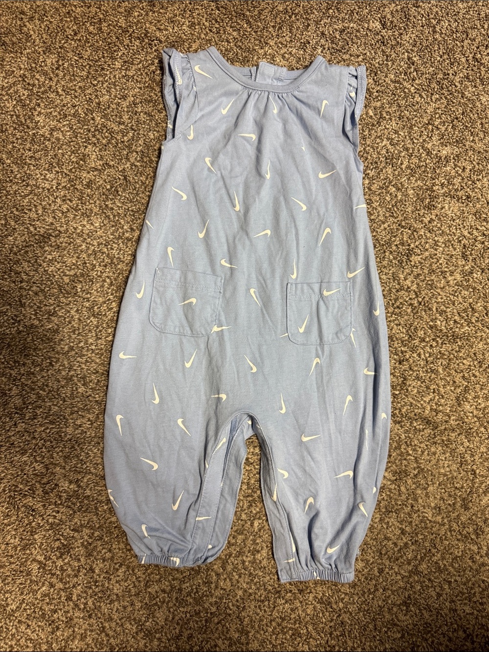 Nike Light Blue Infant Sleeveless Romper with White Swoosh Pattern Girls 9months
